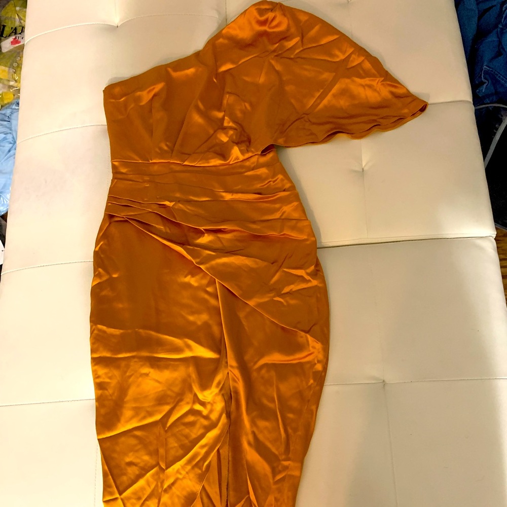 One Shoulder Elegant Marigold Dress